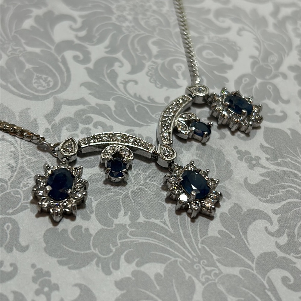 Elegant Sapphire and CZ Necklace - Picture 4 of 5